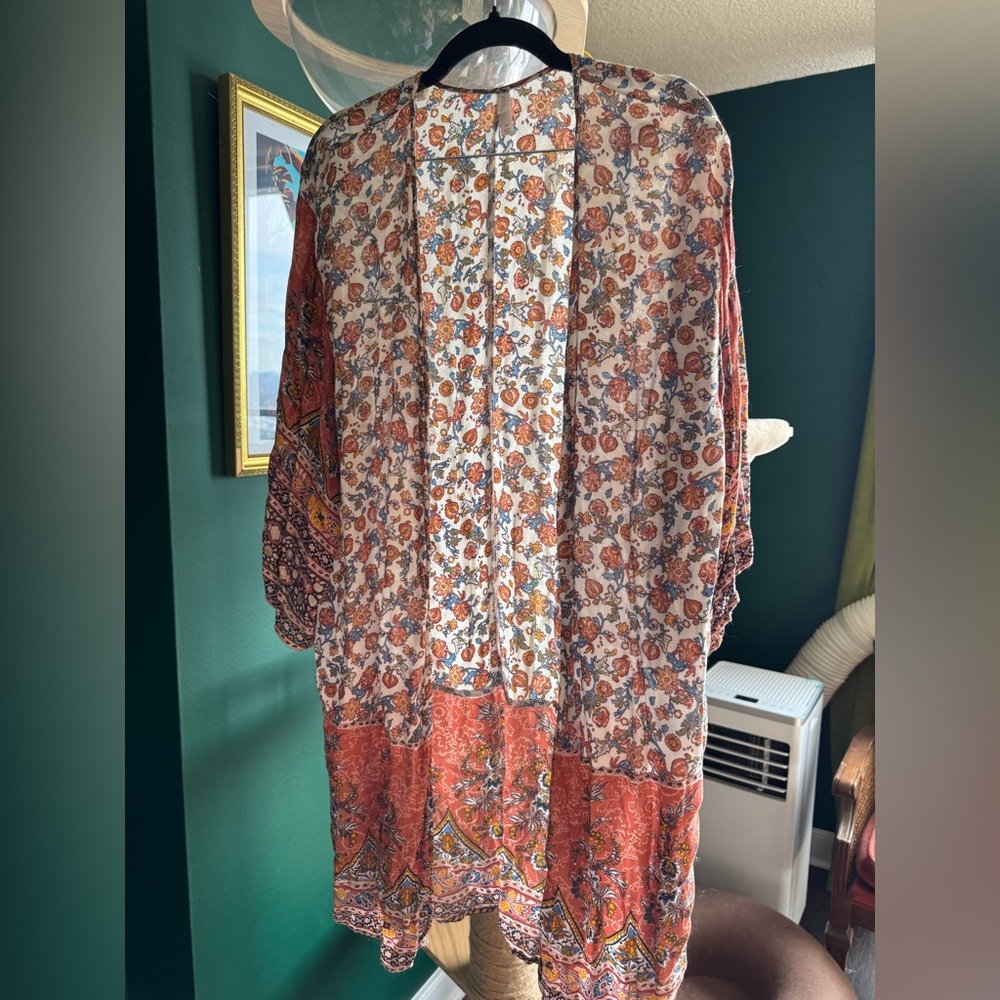 Linen blend kimono, swimsuit cover up